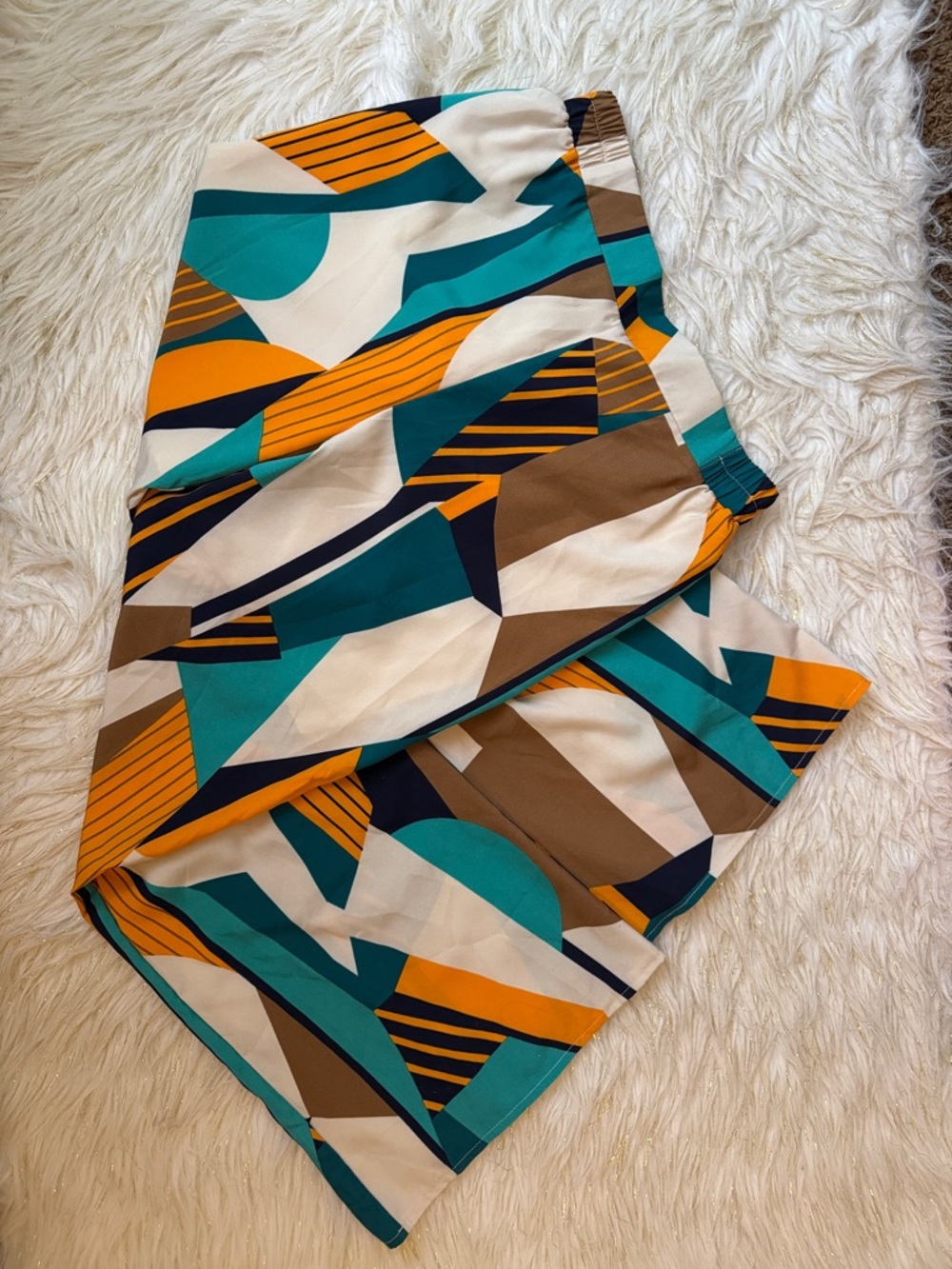 Abstract Geometric Midi Skirt in Teal, Mustard & Brown